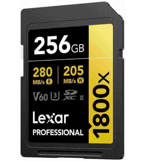 LEXAR SDcard 256GB 1800x SDXC UHS-II Card GOLD Series W 205 MB/s R 280 MB/s LSD1800256G-BNNNG LEXAR SDcard 256GB 1800x SDXC UHS-II Card GOLD Series W 205 MB/s R 280 MB/s LSD1800256G-BNNNG